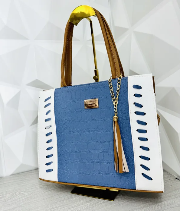Bolsa tote azul efecto cocodrilo